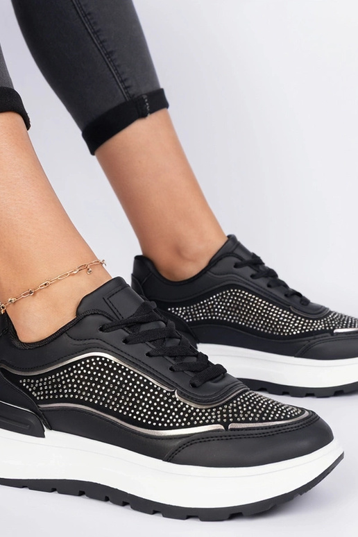 Schwarze Damen-Sneakers mit Zirkonia... Schwarze Damen-Sneakers mit Zirkonia...