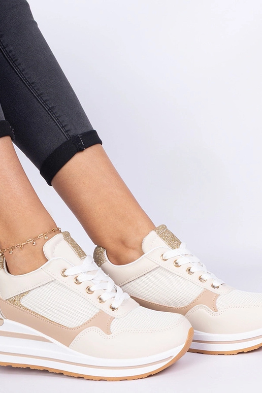 Beige Sneakers mit Glitzer und... Beige Sneakers mit Glitzer und...