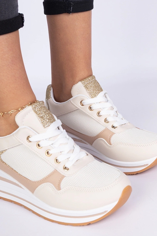 Beige Sneakers mit Glitzer und... Beige Sneakers mit Glitzer und...