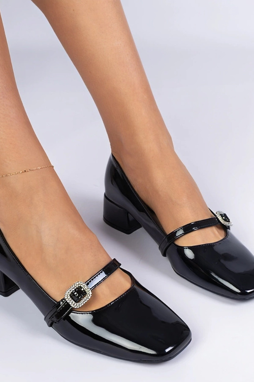 Schwarze elegante Pumps mit Zirkon...