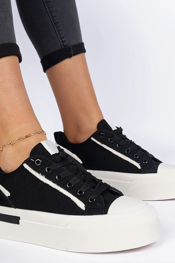 Schwarze Damendoppschuhe aus Stoff auf Plattform Verinos 2