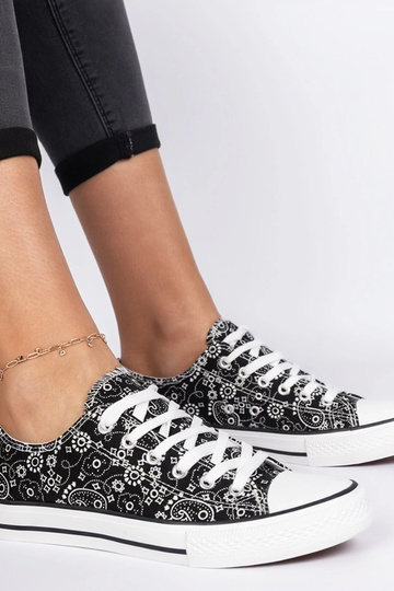 Schwarze Damen-Stoffschuhe im Aztekenstil Kalusa