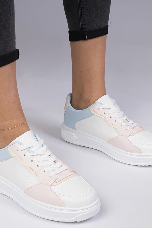 Weiß-rosa Sportschuhe aus Kunstleder...