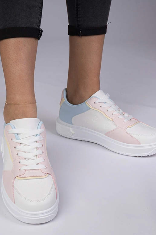 Weiß-rosa Sportschuhe aus Kunstleder...