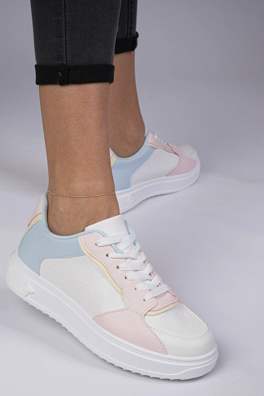 Weiß-rosa Sportschuhe aus Kunstleder...