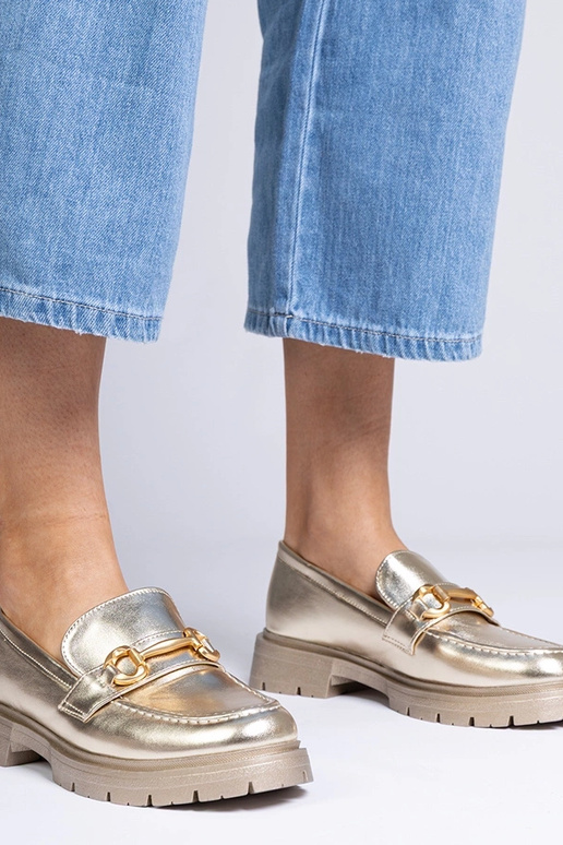 Goldene elegante Mokassins mit...