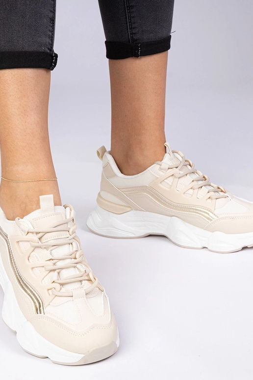 Beige Damen-Sneakers mit goldenen... Beige Damen-Sneakers mit goldenen...