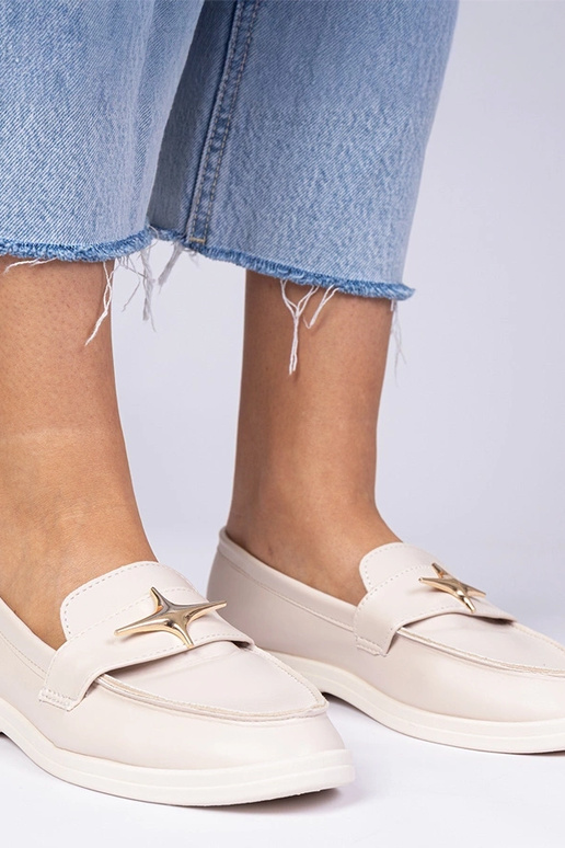 Beige Damenmokassins mit goldener... Beige Damenmokassins mit goldener...