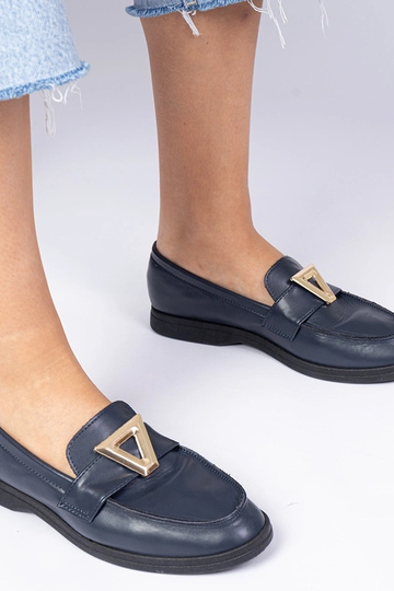 Dunkelblaue Damenmokassins mit eleganter Verzierung Viletta