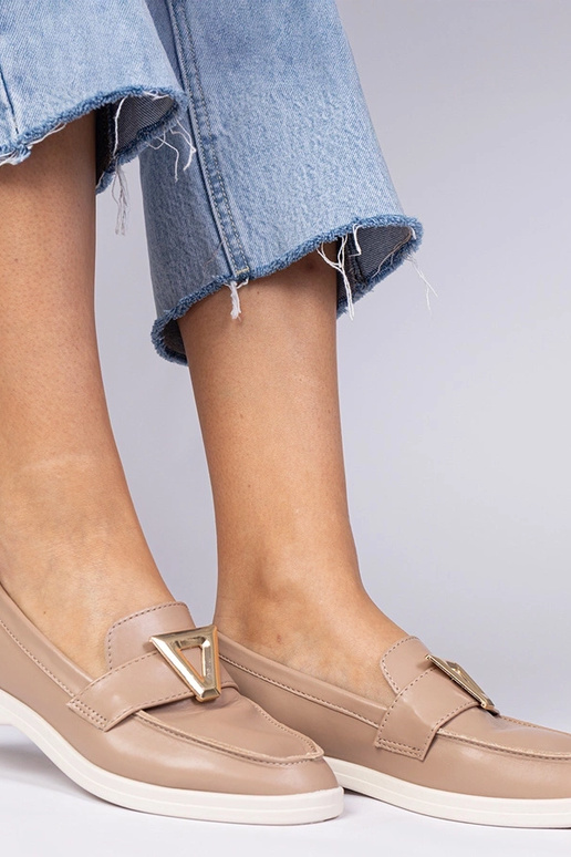 Dunkelbeige Damenmokassins mit... Dunkelbeige Damenmokassins mit...