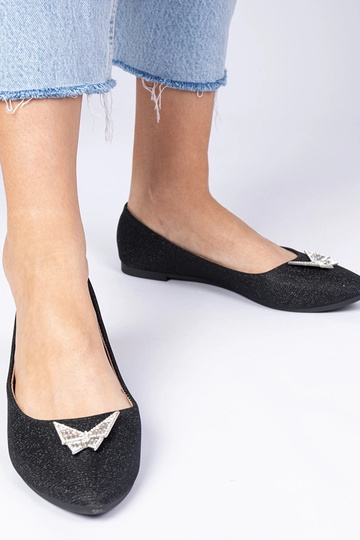 Schwarze Damenballerinas mit Glitzer und Schleife Denny