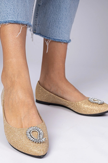 Goldene Damenbalerinas mit Glitzer und Zirkonia Ellada 2