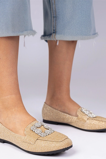 Goldene Glitzer-Mokassins...