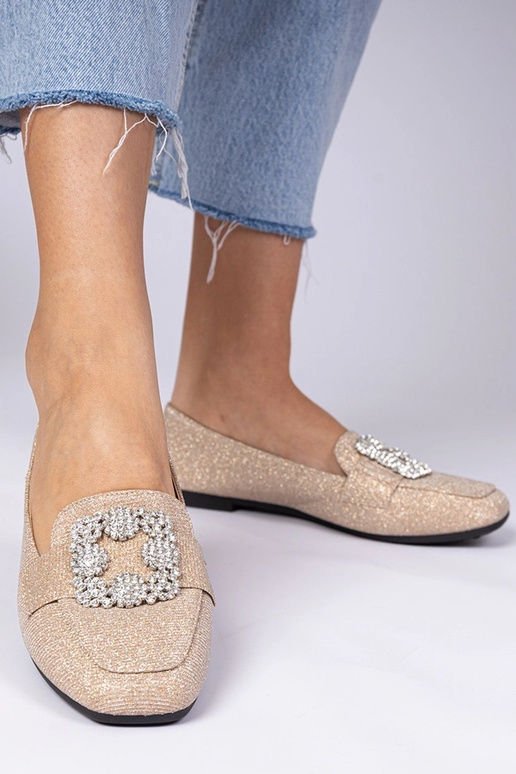 Champagnerfarbene Glitzer-Mokassins... Champagnerfarbene Glitzer-Mokassins...