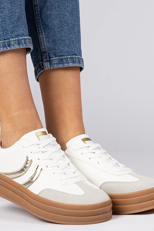 Weiße Damen-Sneaker mit goldenen... Weiße Damen-Sneaker mit goldenen...