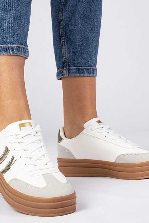 Weiße Damen-Sneaker mit goldenen... Weiße Damen-Sneaker mit goldenen...