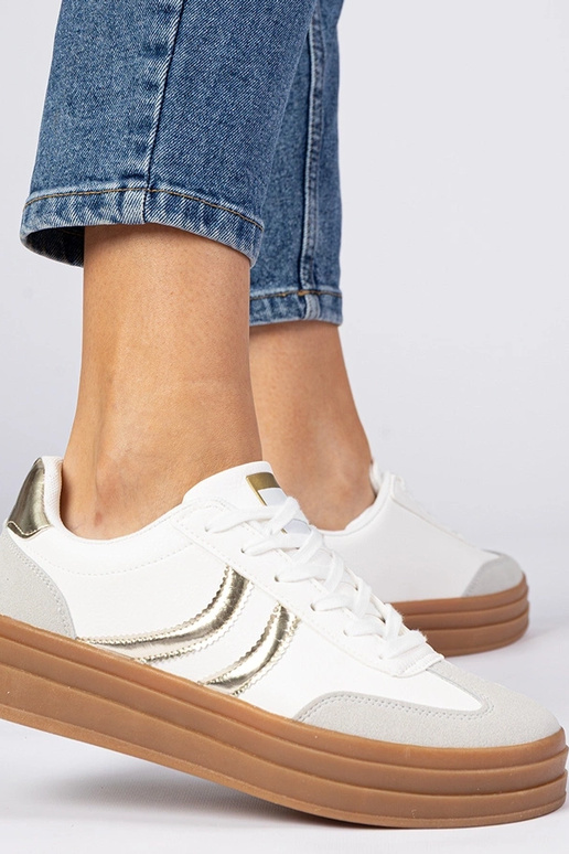 Weiße Damen-Sneaker mit goldenen... Weiße Damen-Sneaker mit goldenen...