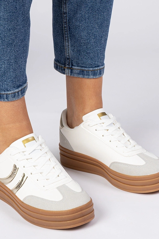 Weiße Damen-Sneaker mit goldenen... Weiße Damen-Sneaker mit goldenen...
