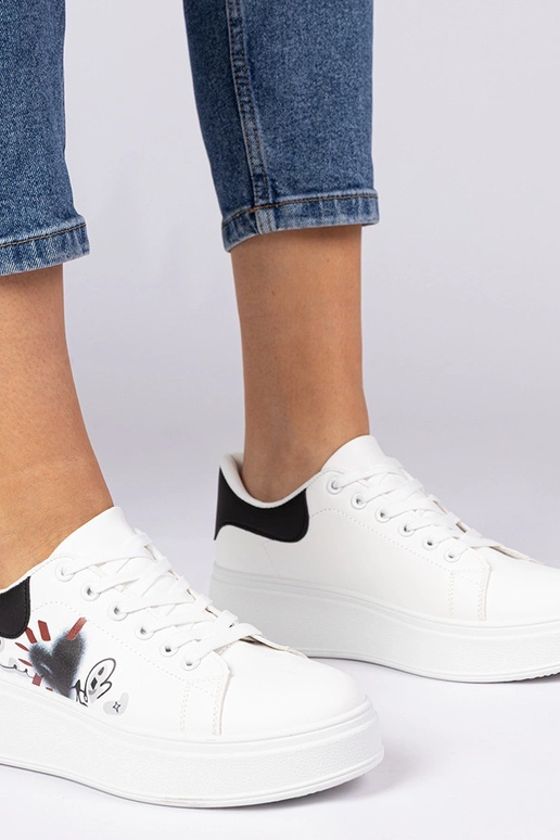 Weiß-schwarze Damen Sneakers mit... Weiß-schwarze Damen Sneakers mit...