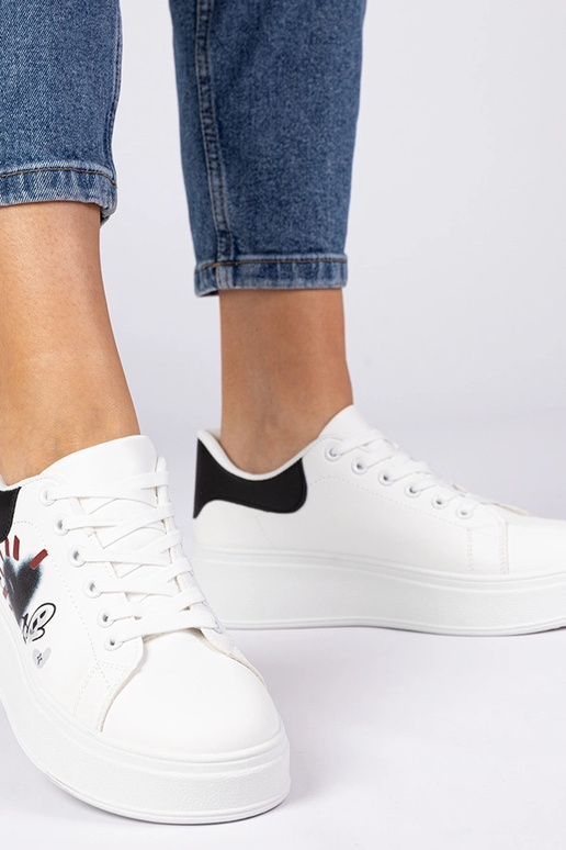 Weiß-schwarze Damen Sneakers mit... Weiß-schwarze Damen Sneakers mit...