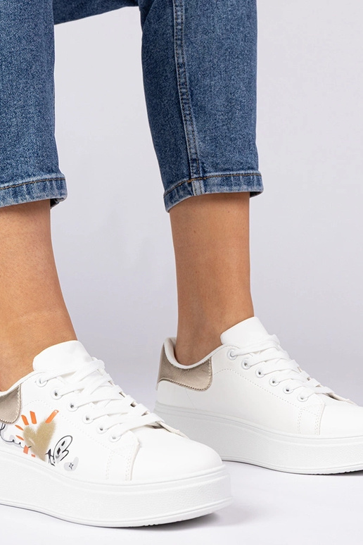 Weiß-goldene Damen Sneakers mit Druck... Weiß-goldene Damen Sneakers mit Druck...