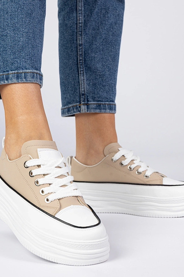 Beige Damen Sneakers mit hoher Sohle Selina 2