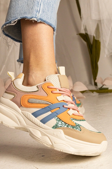 Orange Damen-Sneakers sportlich mit Glitzer Maleda
