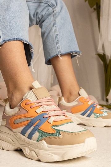 Orange Damen-Sneakers sportlich mit Glitzer Maleda 2