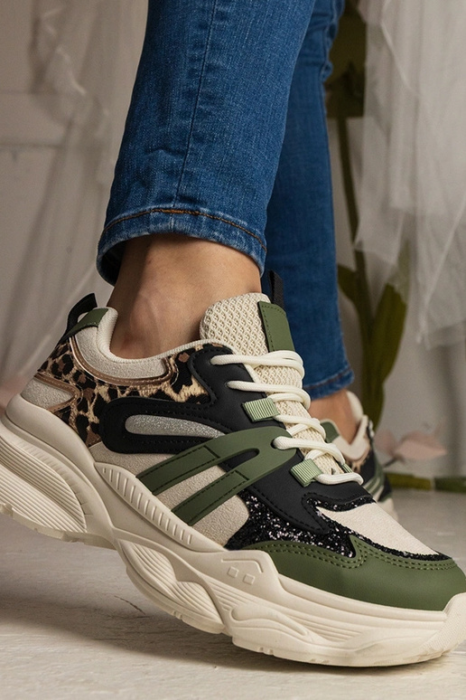 Grüne Damen-Sneakers sportlich mit... Grüne Damen-Sneakers sportlich mit...