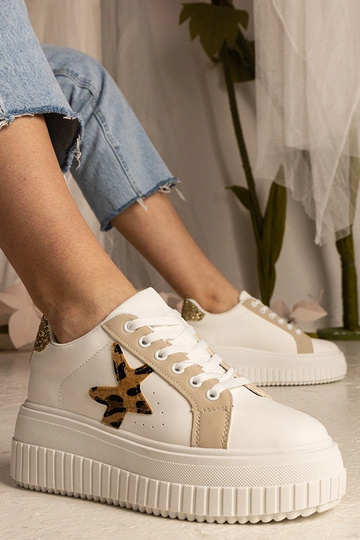 Biało-beżowe Sneakers mit Glitzer und Stern Taleda 2