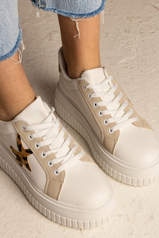 Biało-beżowe Sneakers mit Glitzer und... Biało-beżowe Sneakers mit Glitzer und...