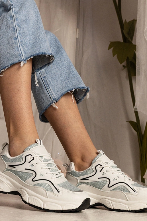 Weiß-grüne Damen-Sneakers sportlich... Weiß-grüne Damen-Sneakers sportlich...