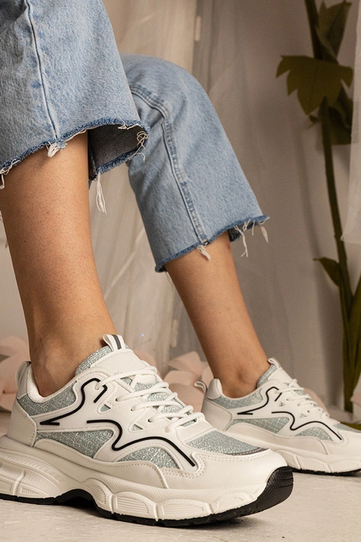 Weiß-grüne Damen-Sneakers sportlich... Weiß-grüne Damen-Sneakers sportlich...