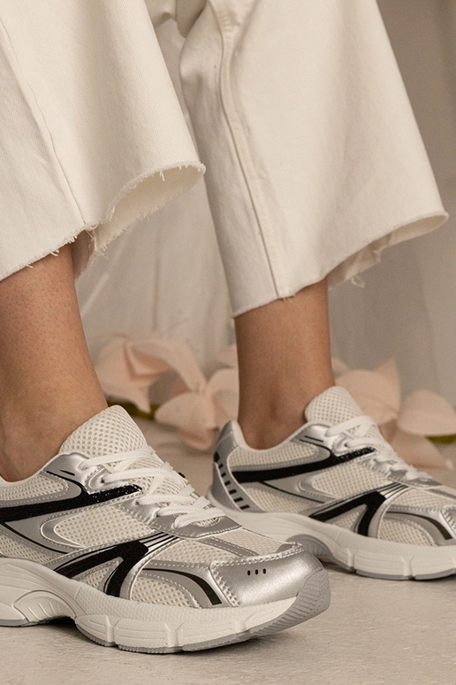 Silberne Damen Sneakers Sport mit...