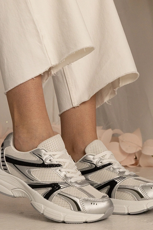 Silberne Damen Sneakers Sport mit...