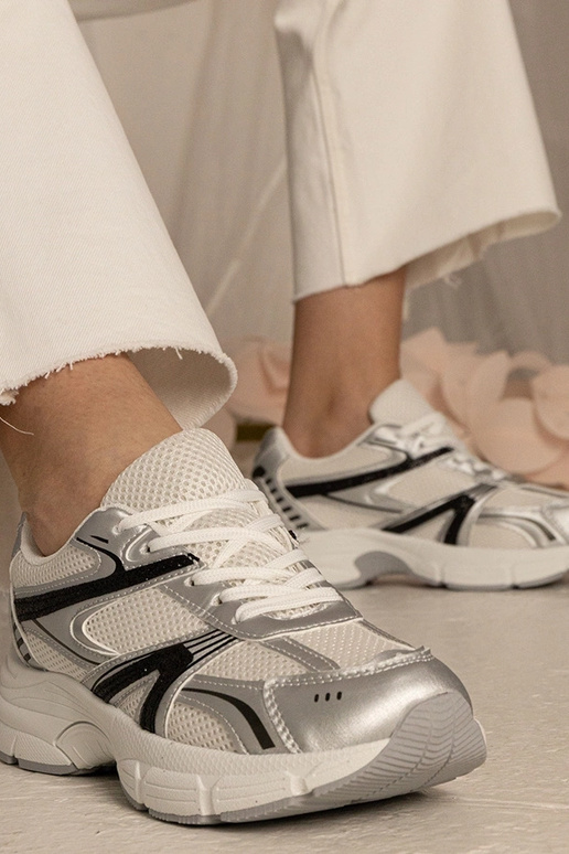 Silberne Damen Sneakers Sport mit...