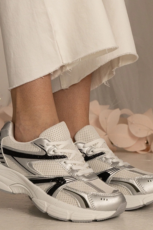 Silberne Damen Sneakers Sport mit...