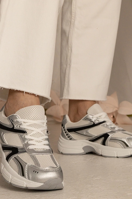 Silberne Damen Sneakers Sport mit...