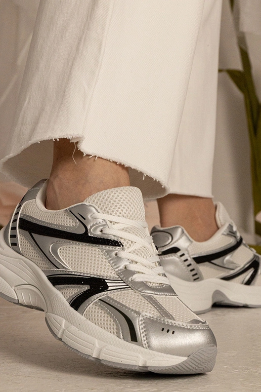 Silberne Damen Sneakers Sport mit...