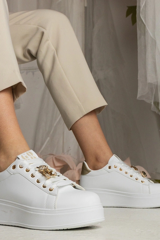 Weiß-goldene Damen Sneakers mit...