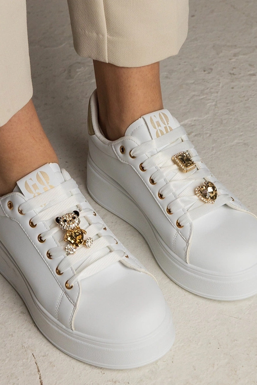 Weiß-goldene Damen Sneakers mit...