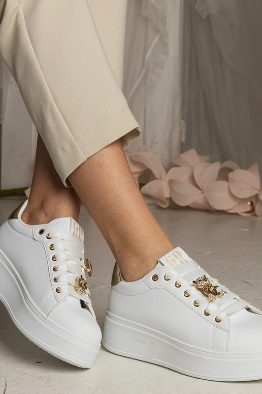 Weiß-goldene Damen Sneakers mit...