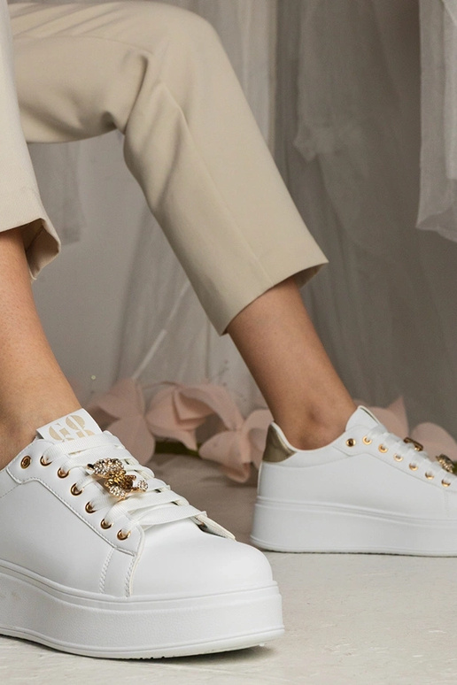 Weiß-goldene Damen Sneakers mit...