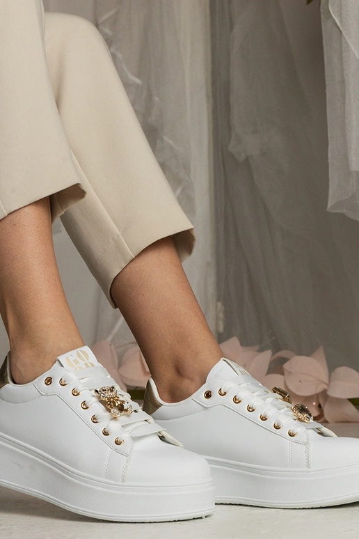 Weiß-goldene Damen Sneakers mit...