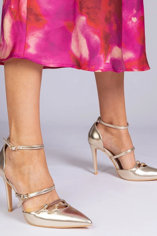 Goldene High Heels mit Knöchelriemen,...