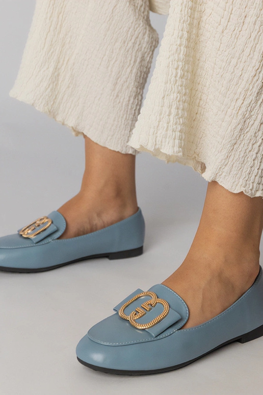 Blaue Damen Mokassins mit goldenem...