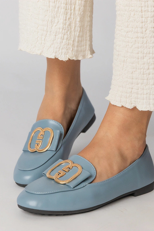 Blaue Damen Mokassins mit goldenem...