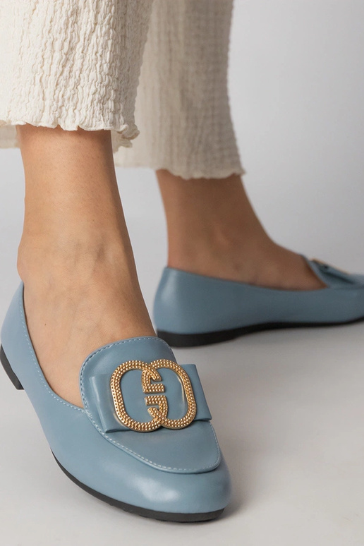 Blaue Damen Mokassins mit goldenem...