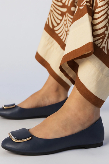 Dunkelblaue Damen Ballerinas mit Zirkonia-Steinen, „Bejla"