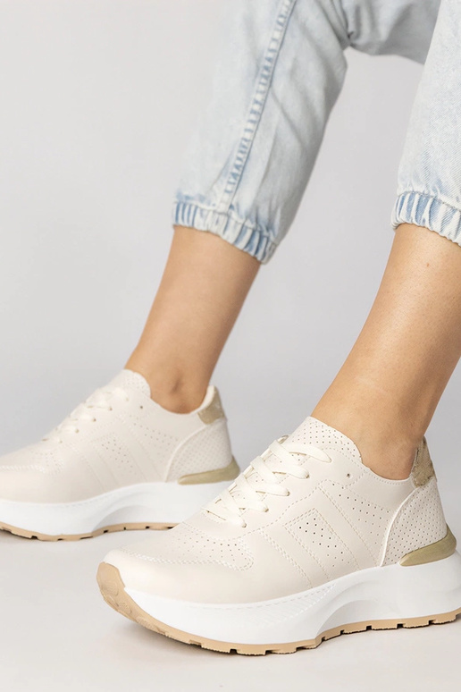 Sandfarbene Sportschuhe mit goldenem...